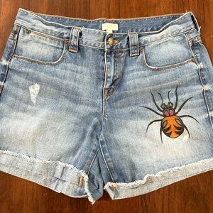 Upcycled J. Crew Denim Shorts with Handpainted Spider